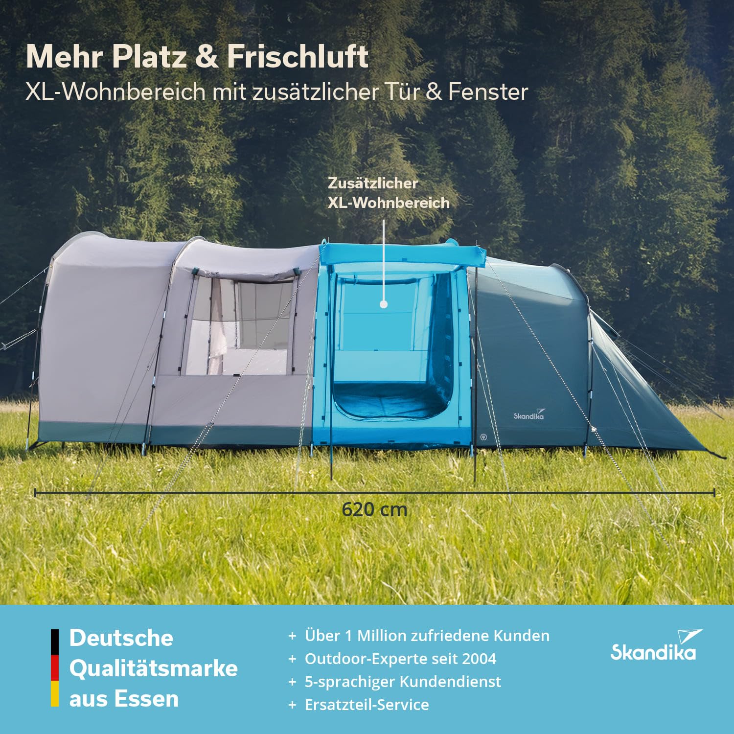 Skandika Hafslo 5 XL Sleeper Protect namiot tunelowy dla 5 osób, technologia Sleeper, wszyta podłoga namiotu, daszek, słup wody 5000 mm | duży namiot rodzinny, namiot, outdoor, kemping