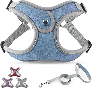 PcEoTllar Dog Harness Small Dogs and Lead Set, Reflective Dog Harness with Soft Padded, Step-in Adjustable Chest Harness for Small, Medium Dogs, Blue - M product image