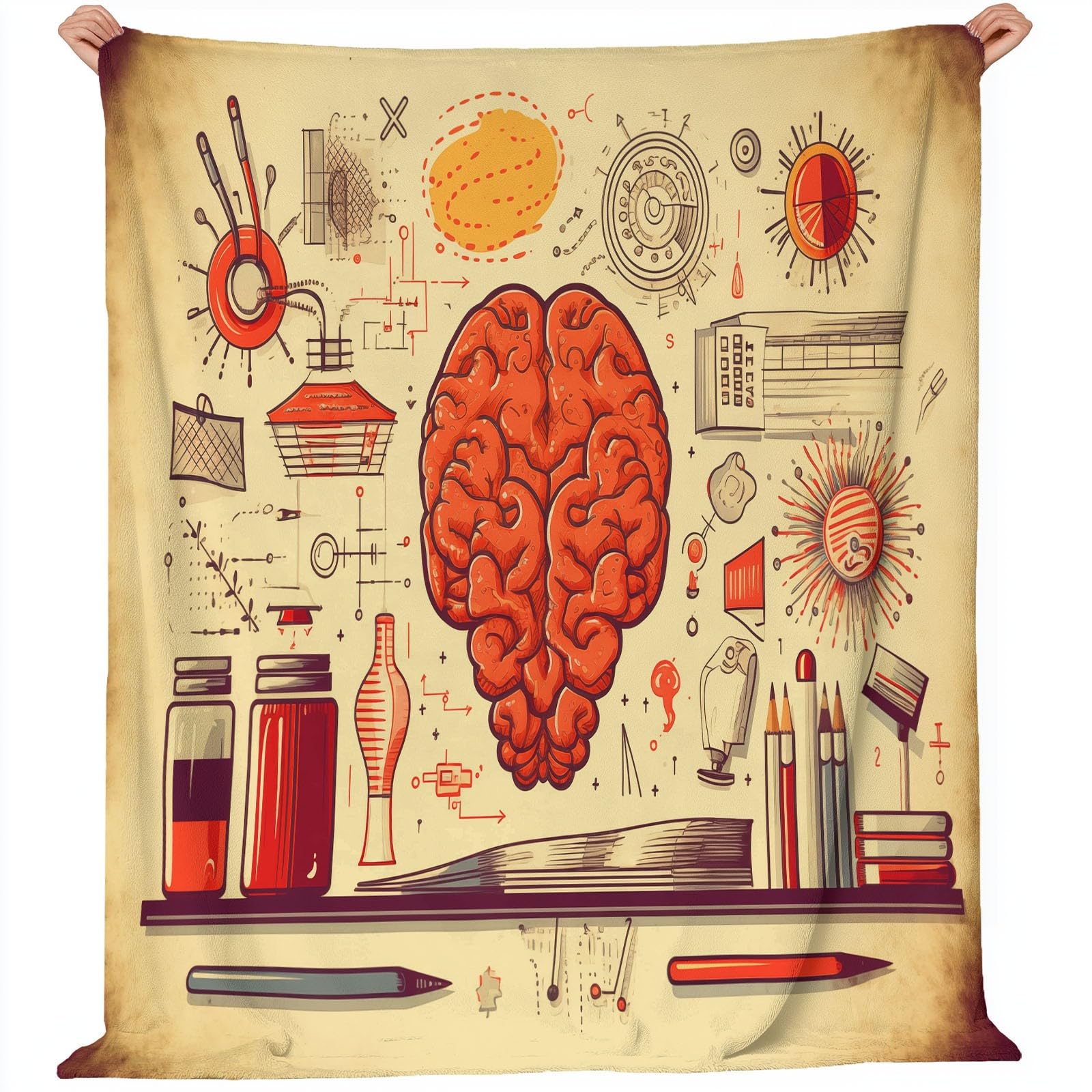 Couverture douillette moelleuse 150x200cm, jeté de lit beige et rouge