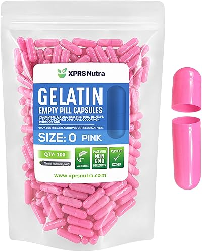 XPRS Nutra Size 0 Empty Capsules - 100 Count Empty Gelatin Capsules - Pills DIY Capsule Filling - Pure Bovine Pill Gel Caps for Do-It-Yourself