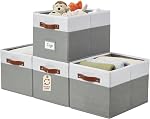 DECOMOMO Fabric Storage Bins 4 Pack, Storage Baskets for Shelves | 15" x 11" x 9.9" Foldable Kallax Storage Bins with Labels (Beige)