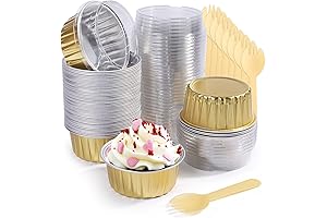 LotFancy 5oz Aluminum Foil Flan Cups with Lids and Spoons