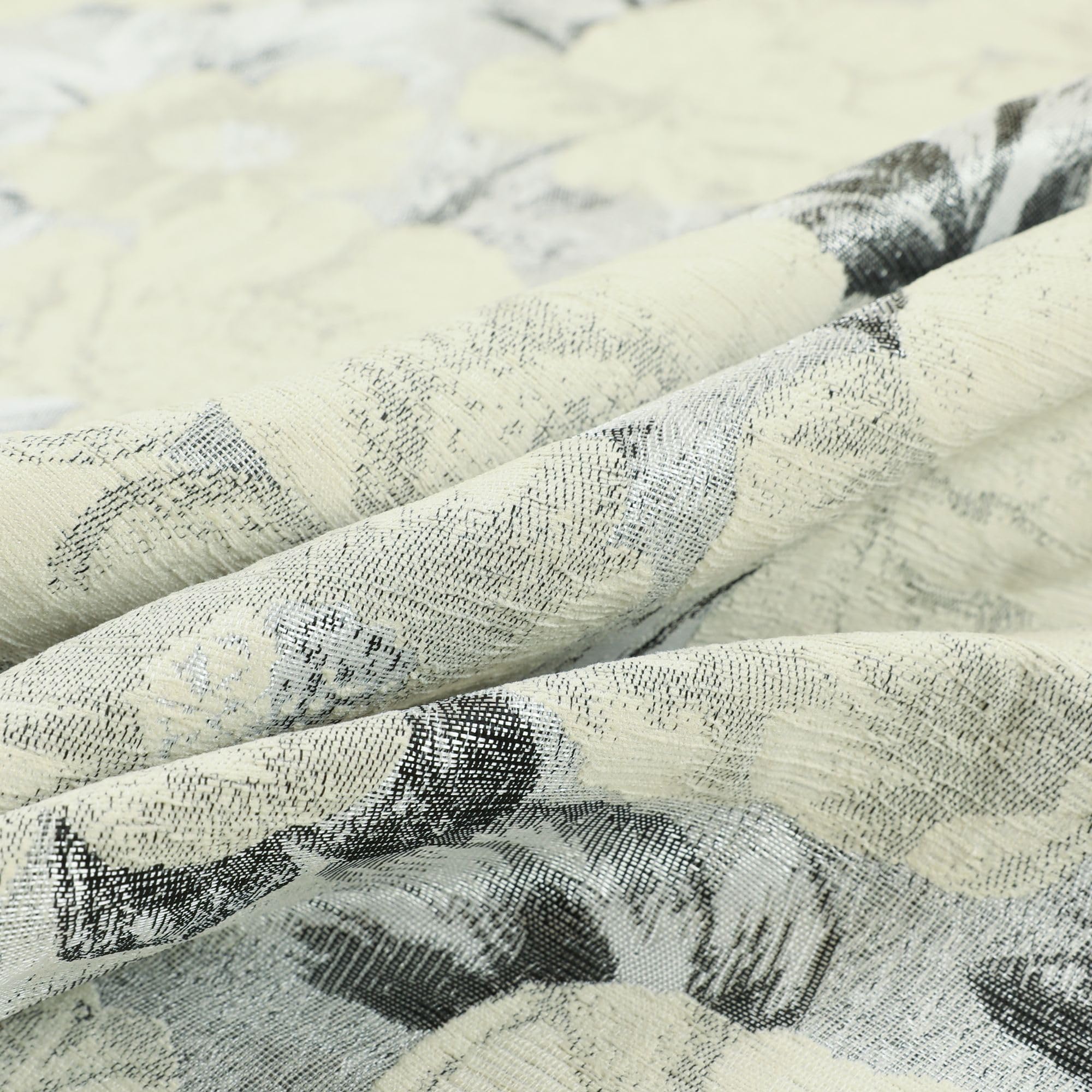 Redbrick Mill Fabrics Flame Retardant Shiny Floral Flower Pattern Wovan Upholstery Fabric by The Metre in Shiny Cream (Per Metre)