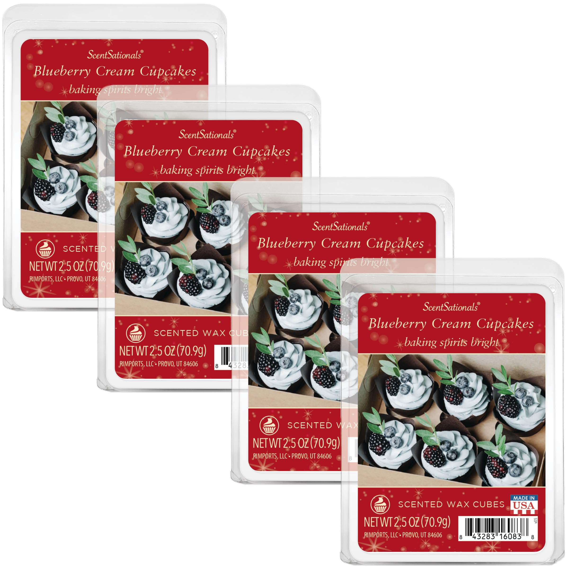 Scentsationals Christmas Wax Melts, Wax Cubes Strong Scent - Holiday Collection Blueberry Cream Cupcakes - Long Lasting Scented Melts for Warmers, 10oz (24-Cubes)