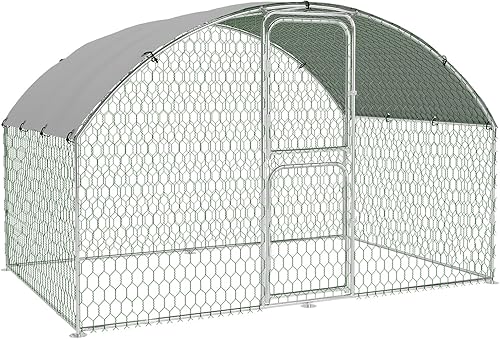 Gallinero de metal grande, gallinero en forma de cúpula con doble puerta, gallinero con cubierta impermeable y anti-UV, corral grande para pollo