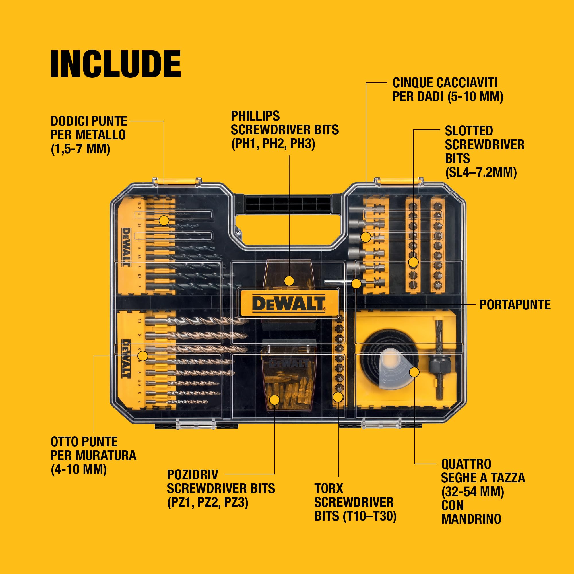 DEWALT Set di punte per trapani avvitatori ad alte prestazioni (100 pz.), adatto per cassetto Tstak IV, DT71569-QZ