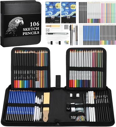TMOL 188 Pack Art Supplies Sketching Kit with 3-Color Sketch Book, Coloring Book, Drawing Pencils with Graphite Colored Charcoal Watercolor & Metallic Pencils, Art Kit for Artist Adults