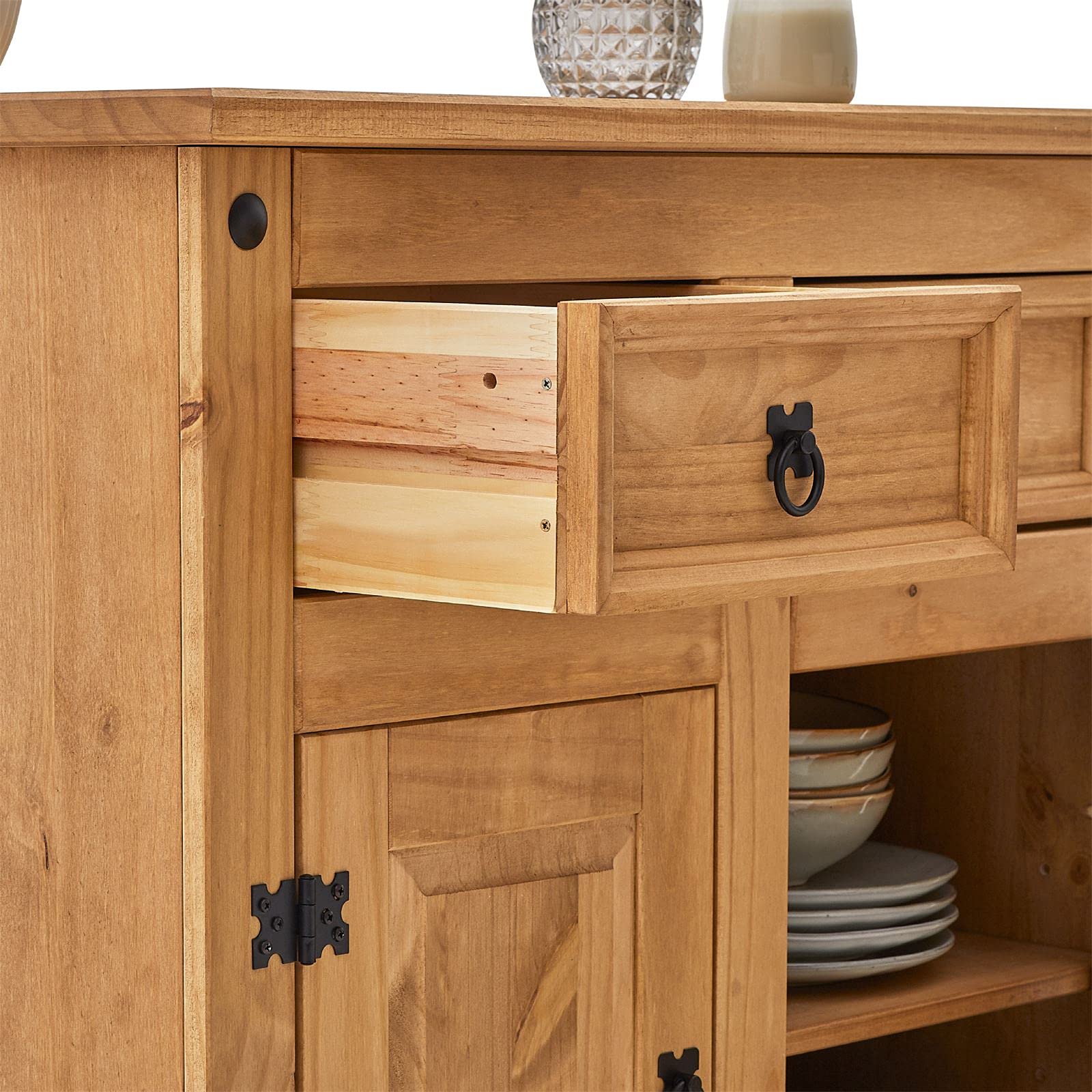 CARO-Möbel Kommode Salsa, Kommode Kiefer massiv gebeizt, mit 2 Schubladen und 2 Türen, Landhausstil, Landhaus, Buffetschrank