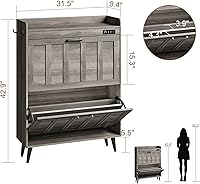 Vista 2 de ChooChoo Shoe Storage Cabinet with 2 Flip Drawers, Deodorizing Shoe Organizer Storage for Entryway, Freestanding Hidden Slim Narrow Shoe Rack