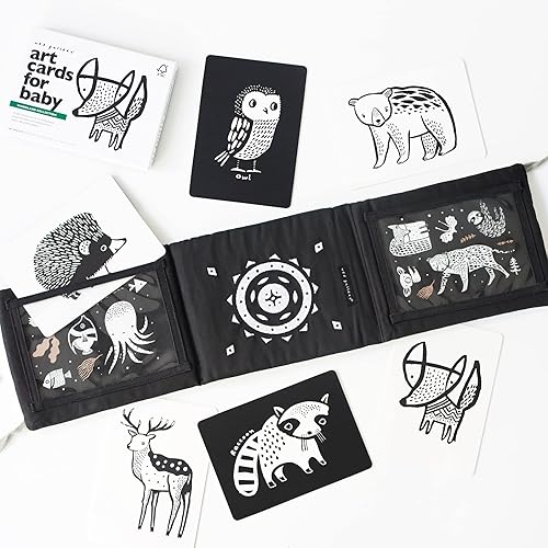 Woodland Animals - Juego de galería de tiempo y tarjetas de arte, tapete de juego suave de alto contraste para bebés con bolsillos para tarjetas,