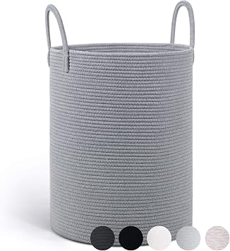 Goodpick Tall Grey Laundry Basket 15 x 20 inches, Kids Laundry Hamper for Clothes Toys Towel, Blanket Dirty Laundry Basket Living Room, 58L