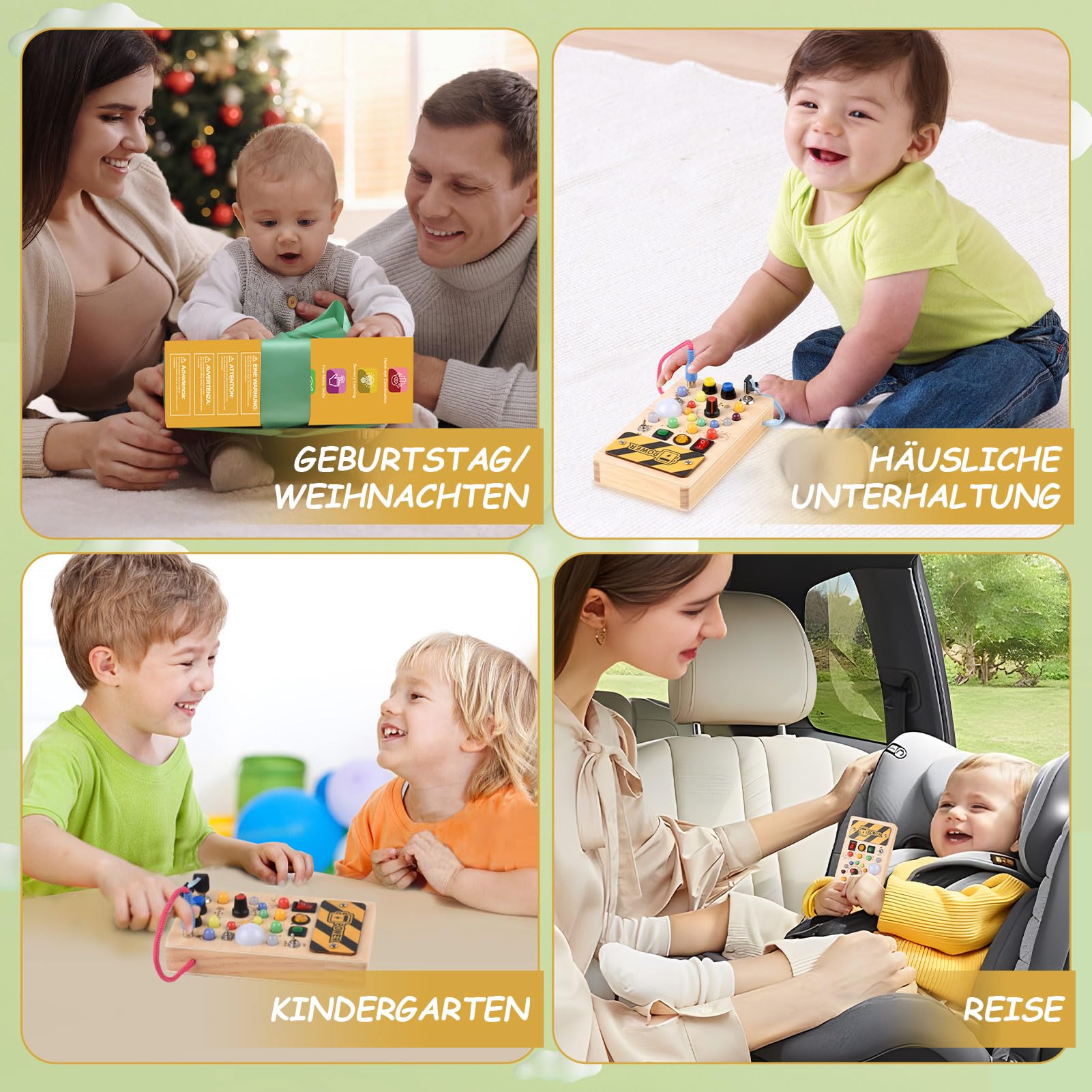 YIKANWEN Montessori Busy Board Spielzeug ab 1 2 3 Jahr, Holzspielzeug mit Musik und 10 LED Lichtschalterspielzeug Sensorisches Lernspielzeug für Babys Kleinkinder Jungen Mädchen ab 1 2 3 4 Jahre