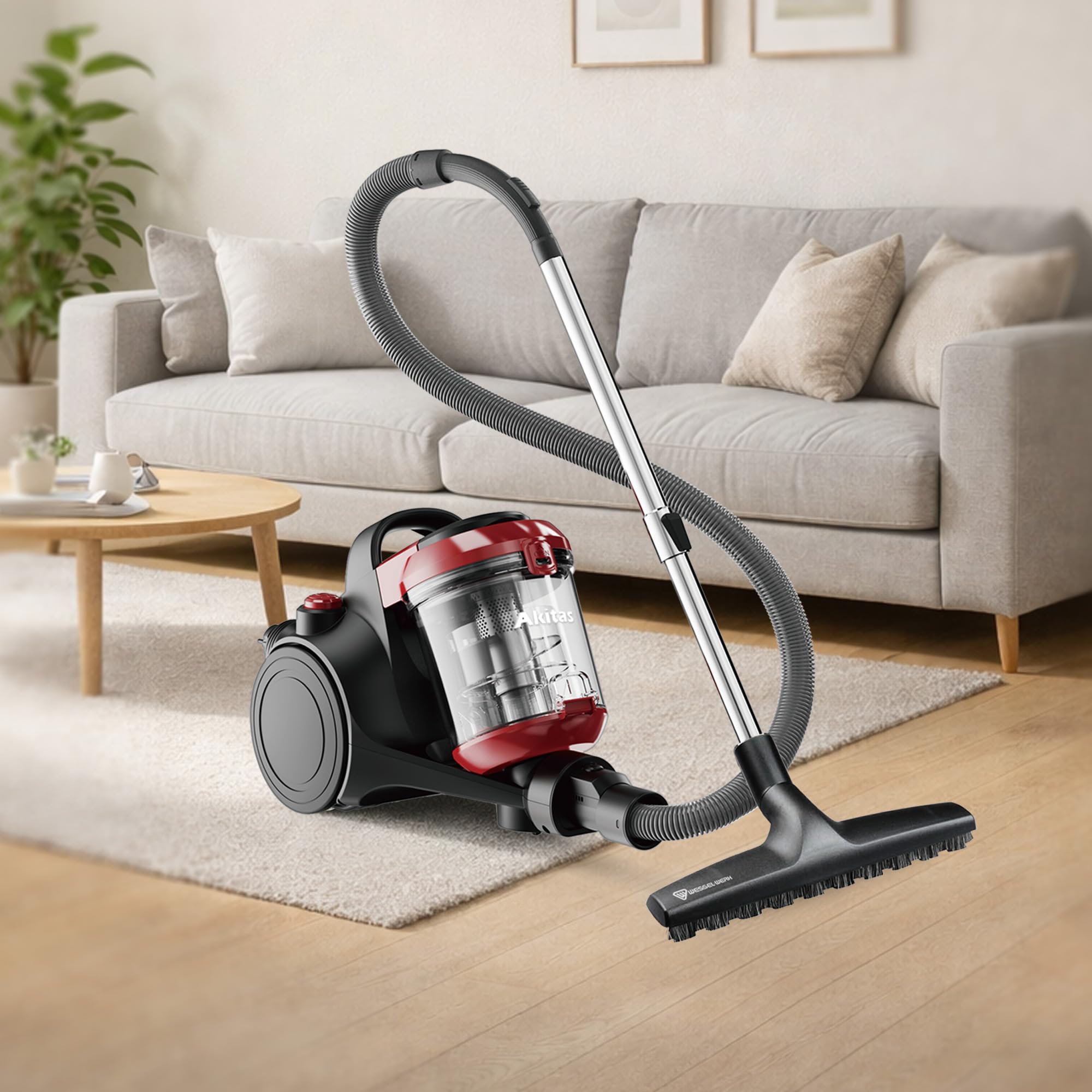 Akitas C10P Aspirateur sans Sac 900 W – Brosse sols durs Wessel Werk D320 Allemande en Poils naturels 32 cm, idéal pour parquet, stratifié et carrelage