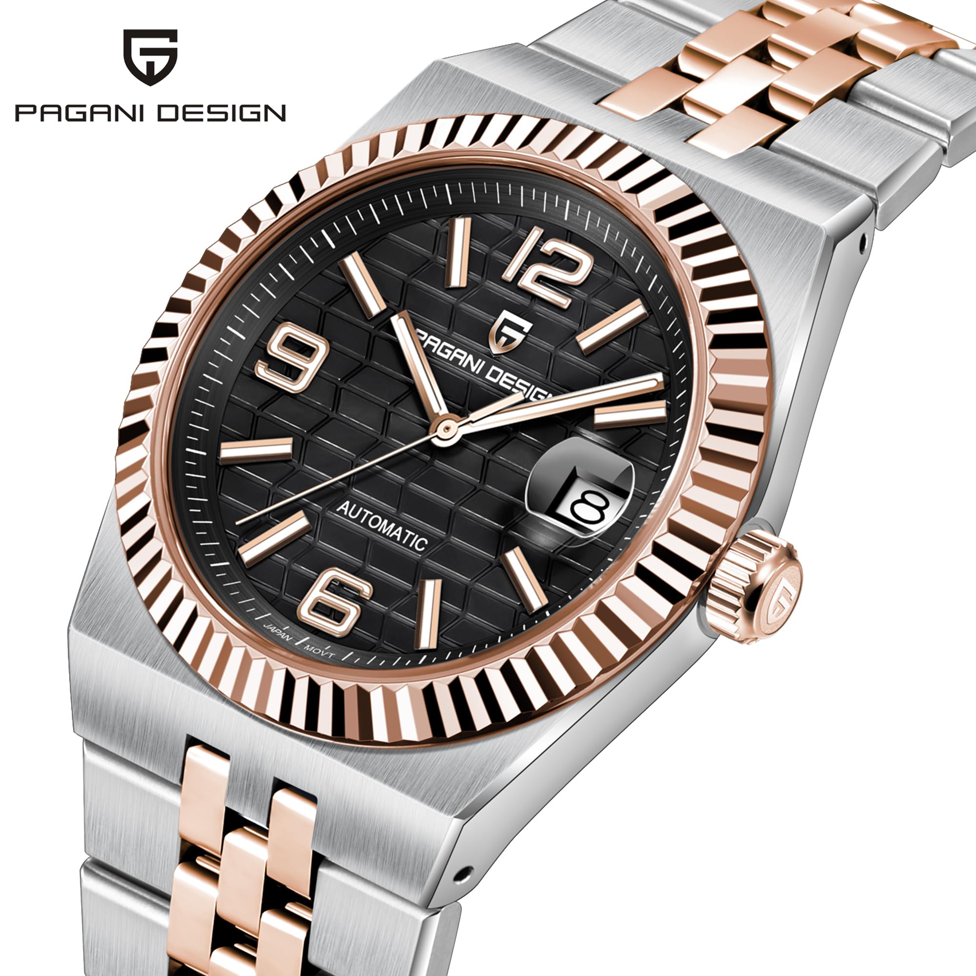 Pagani Design PD-YS027 Herren-Armbanduhr, automatisch, mechanisch, 40,5 mm Edelstahl, 100 m wasserdicht, Datumsanzeige, Saphirglas, leuchtendes Zifferblatt, Armbanduhr für Herren
