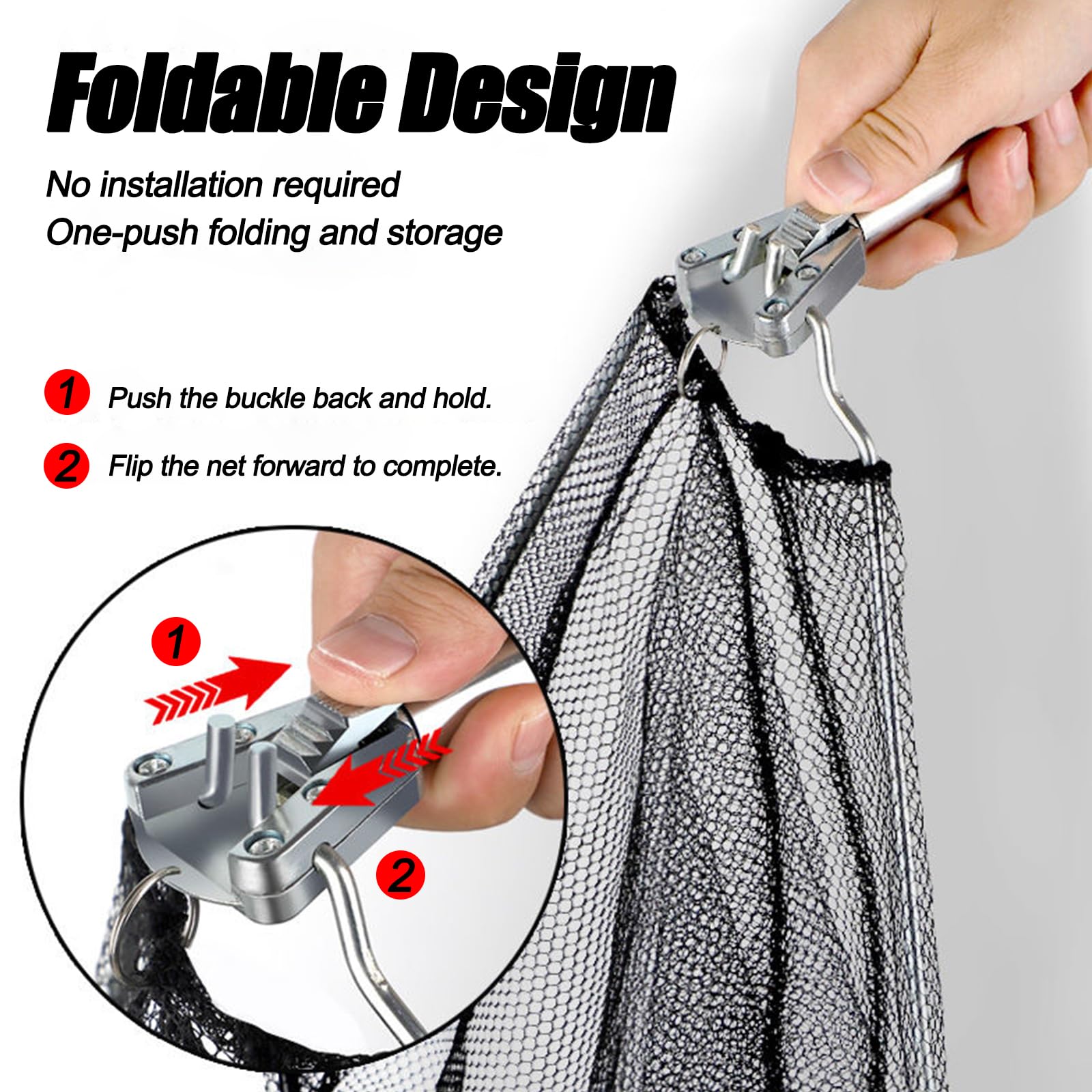 Épuisette de Pêche Pliable, Poignées Antidérapantes, Filet en Nylon, Portable, 30 x 30 cm, Profondeur 20 cm, pour Enfants et Adultes