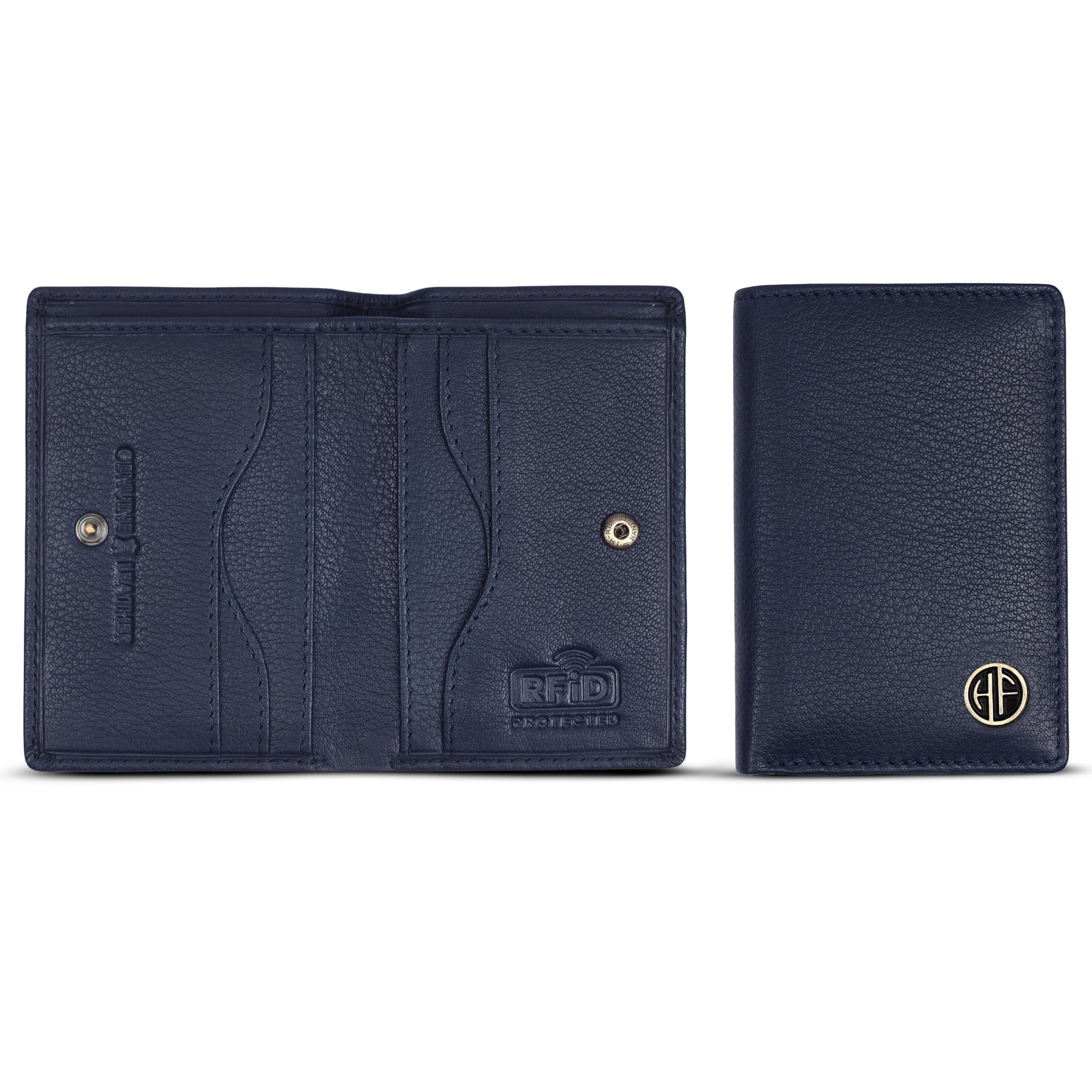 HAMMONDS FLYCATCHER Genuine Leather Card Holder for Men and Women Slim RFID Blocking Bifold with 6 Card Slots Cash Compartment Compact Credit Debit Card Case Minimalist Pocket Organizer