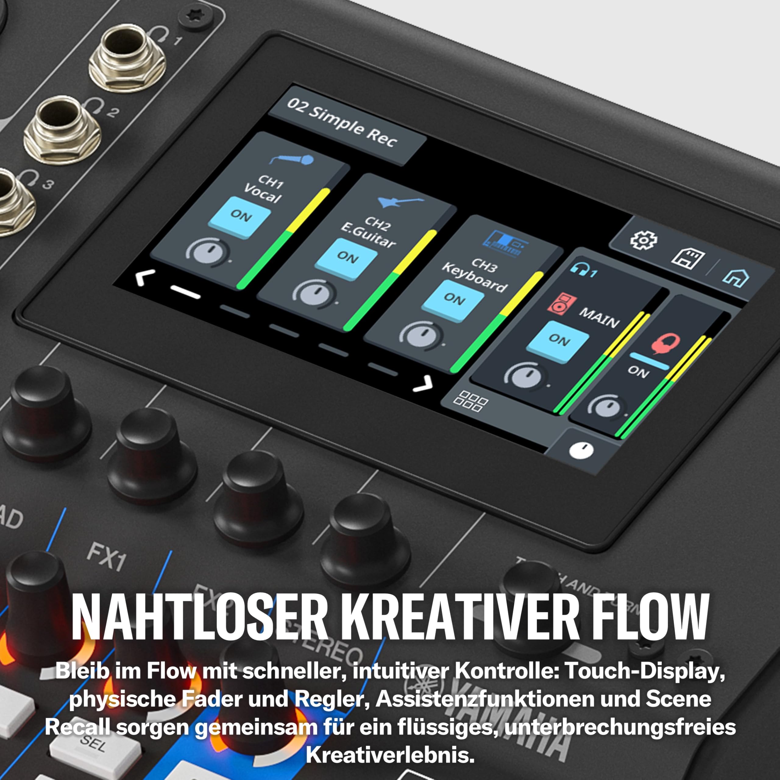 YAMAHA MGX16 Digitaler Audio-Mixer mit Touch-LCD, Bluetooth, Schwarz | Vielseitiger Audio-Mixer mit Dual-USB, microSD-Recording und erweitertem I/O