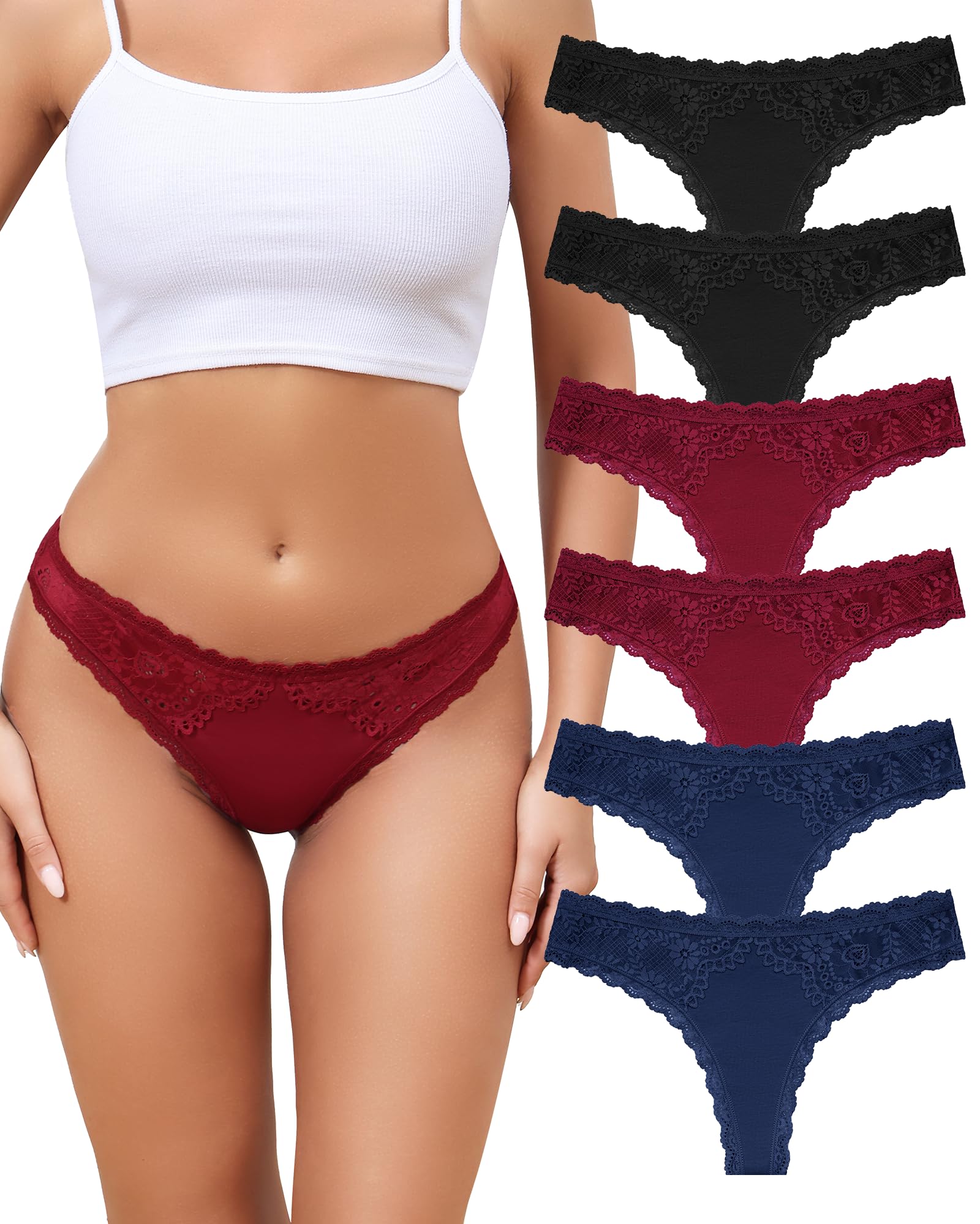 Levao String Tanga Damen Baumwolle Spitze Sexy Unterwäsche Frauen Hipster Spitzen Bequem Atmungsaktiver Unterhosen Slips 6er Pack