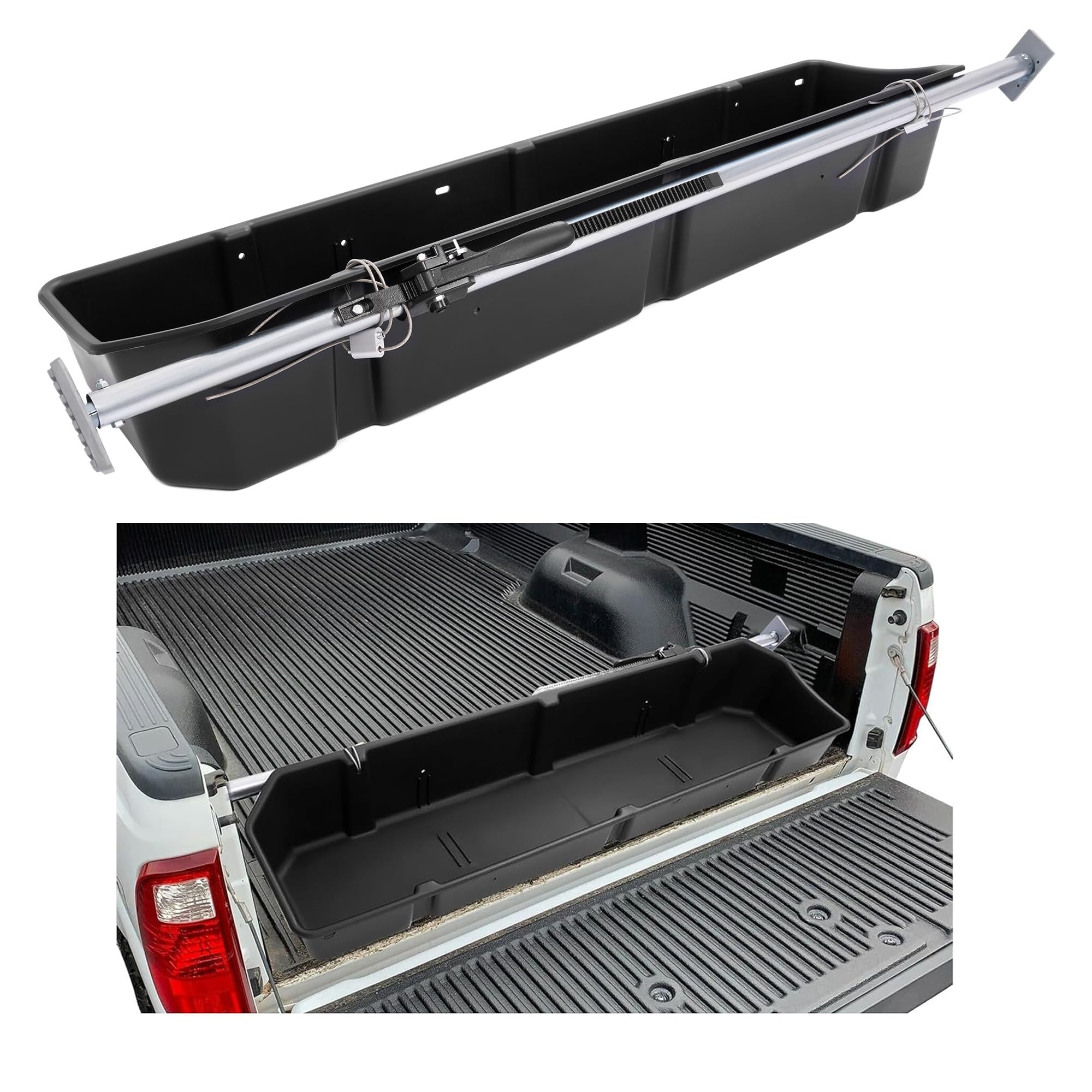 KUAFU Full Size Truck Bed Storage Box Compatible with Ford Chevrolet GMC Dodge Ram Toyota Nissan Universal 55 Inch - 69 inch Wide Adjustable Beds Secure Cargo Organizer Protect Groceries