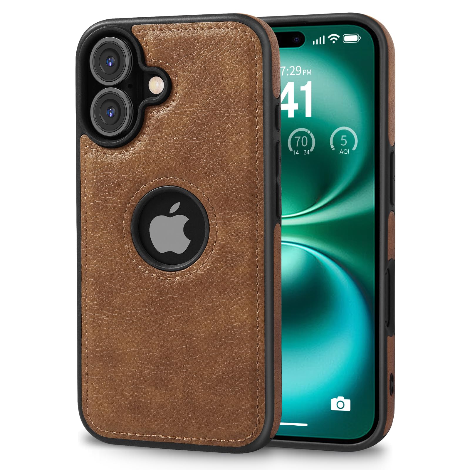 INFOSUN for iPhone 16 Pro Leather Case Cover, Thin Flexible Soft Grip Luxury Retro Cover for Men, Premium Vegan Classic Anti Scratch Shockof Phone Cases for iPhone 16 Pro(2023) 6.1" (Brown)