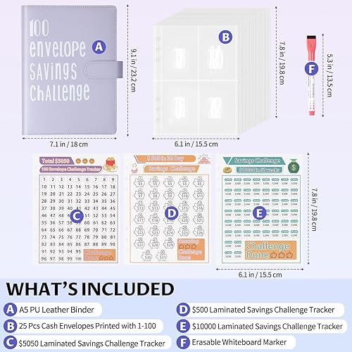 Vista 9 de ONEDONE Carpeta de desafíos de ahorro de dinero de 100 sobres A5 con sobres de efectivo y marcador borrable para ahorrar dinero en efectivo