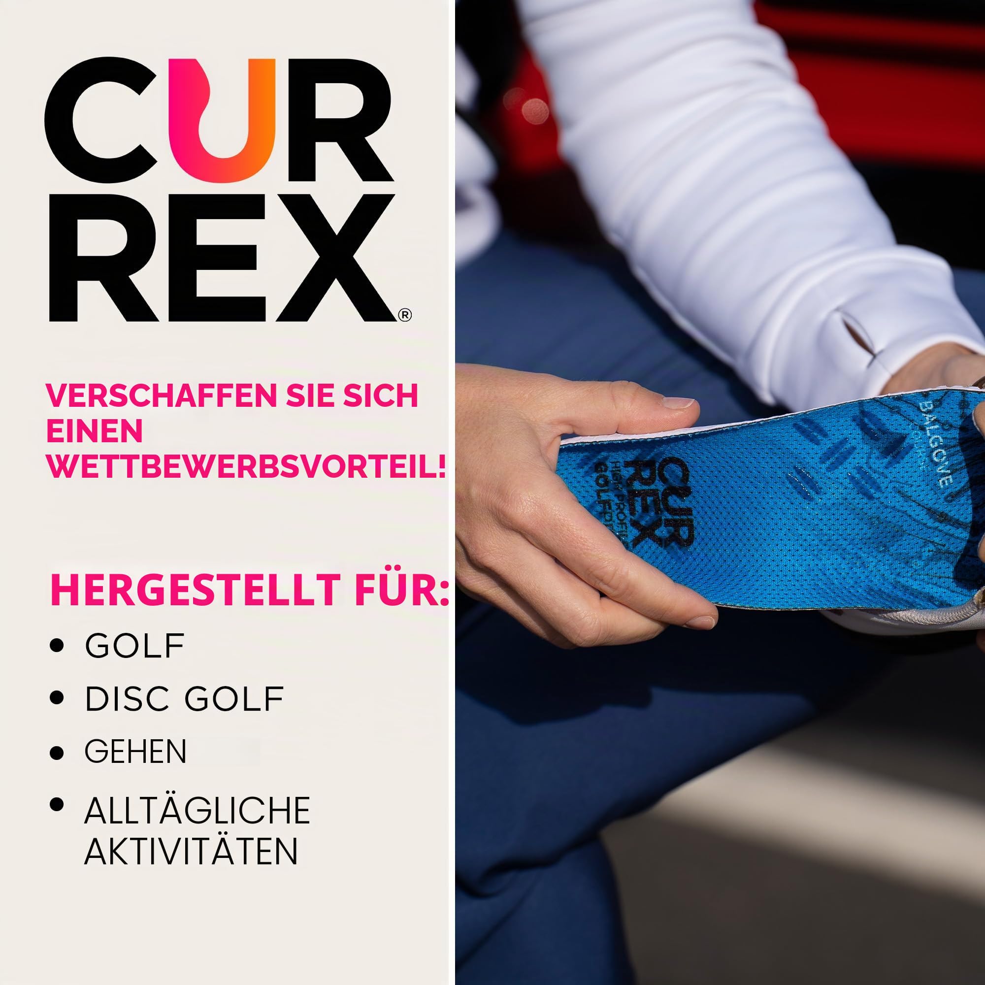CURREX GolfPro Einlegesohlen für Golfschuhe - Mehr Komfort und Dämpfung für deine Schuhe (Med Profile) - EU 42-44 (Gelb, L)