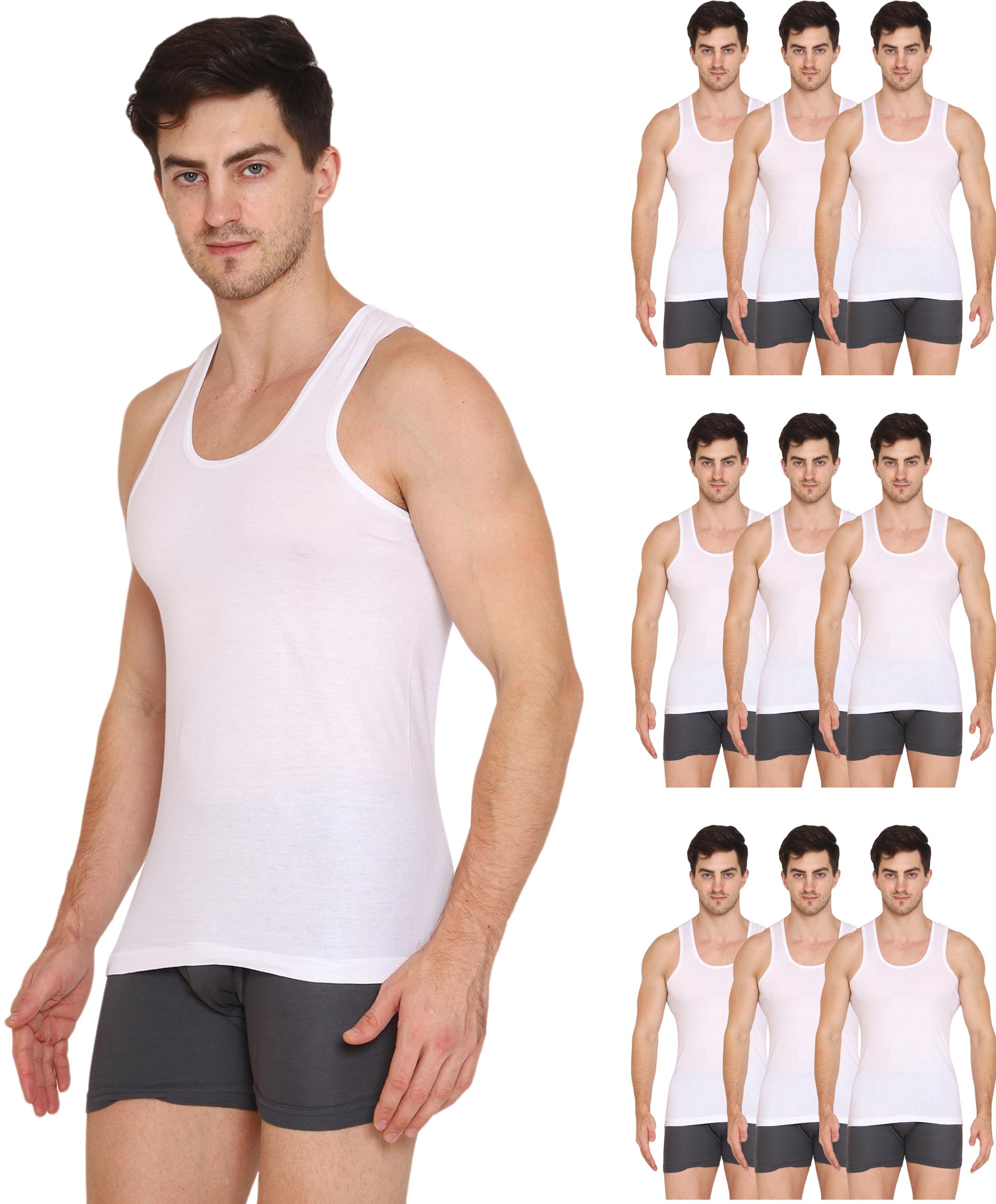 Mens Round Neck Sleeveless Cotton Vest Pack of 10 (White_80CM)-image-33