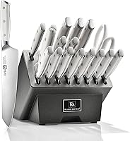 Klaus Meyer Stahl 19-Piece German High Carbon Steel Knife Block Set - Razor-Sharp, Ergonomic, White Wood Block