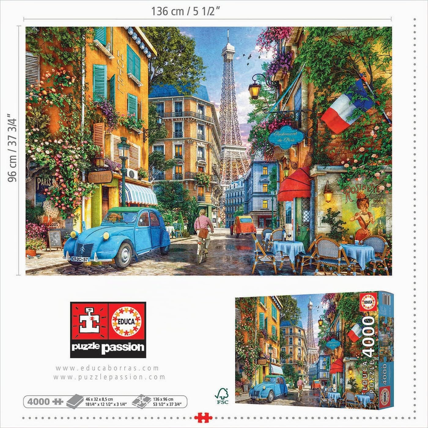 Educa - Puzzle de 4000 pièces pour Adultes | Rues de Paris. Mesure : 136 x 96 cm | Comprend Un Service de pièce Perdue au Stock d'échappement | À partir de 14 Ans (19284)