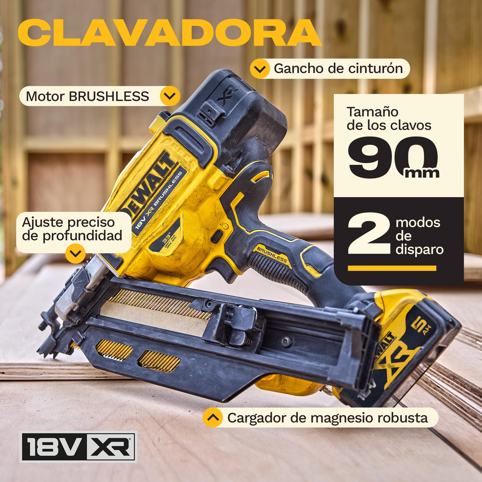 DEWALT 18V XR Clavadora de Estructuras Brushless de Nueva Generación, Solo herramienta, DCN950N-XJ