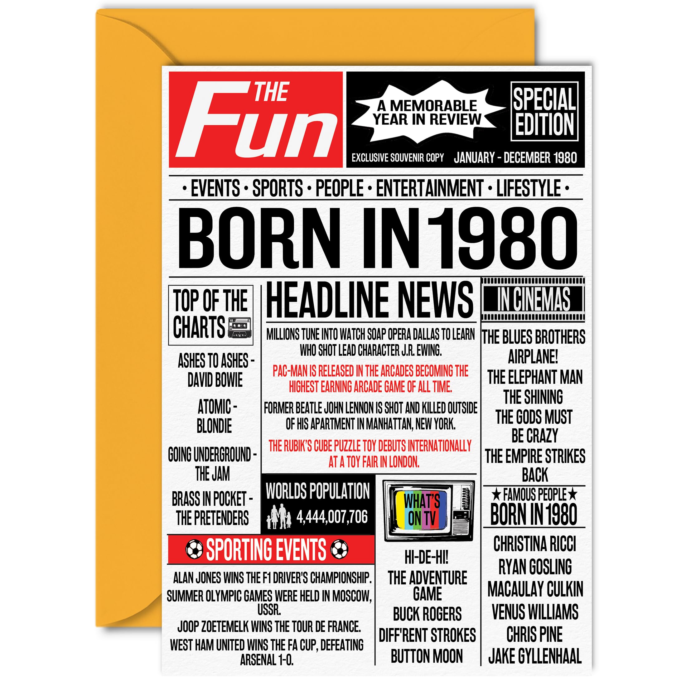 45th Birthday Cards for Women Men - Born In 1980 Newspaper - Happy 45 Birthday Card for Dad Mum Aunt Uncle Vintage Retro Back In 1980, A5 Bday Greeting Cards