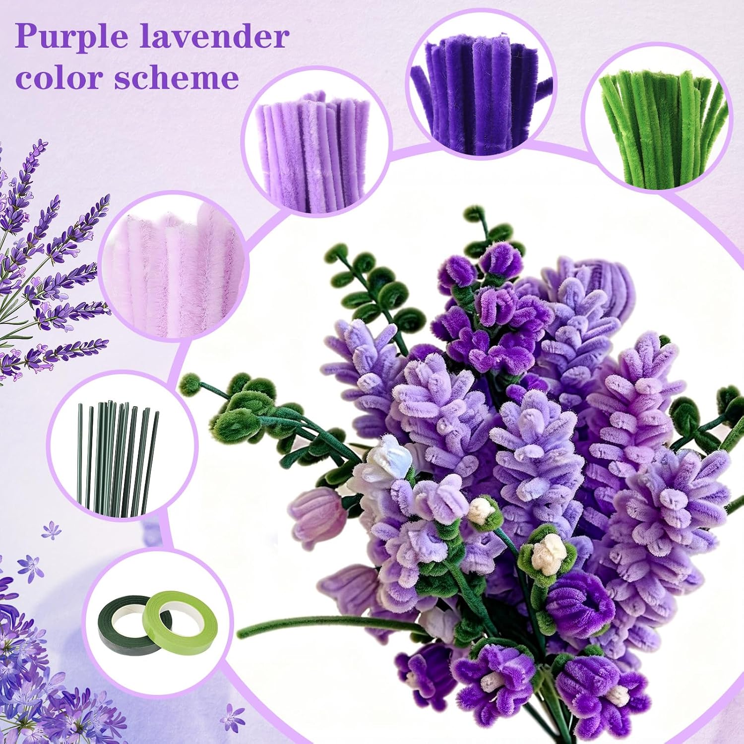 800Pcs Pipe Cleaners Craft, 16 Colors Pastel Pipe Cleaner Flower, Thick Chenille Pipe Cleaners Bulk with Floral Wires, Tape, Stamen, Ribbon & Video Tutorial, DIY Handmade Bouquet, Creative Gift