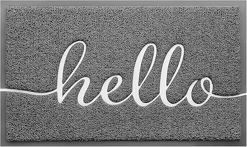 CozyBounty Door Mat Hello Mats Outdoor Indoor Non-Slip Doormat for Entryway Low-Profile Floor Mat for Yard, Garage, High Traffic Areas (32"x20", Grey)