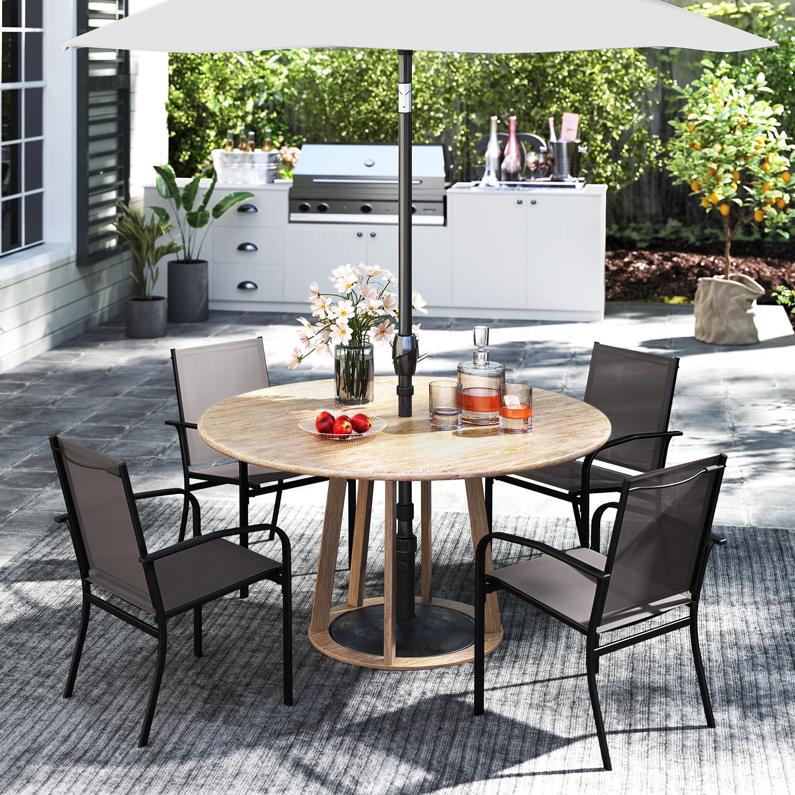 COSTWAY Lot de 2/4 Chaises de Jardin Exterieur Empilable, Chaise de Salle à Manger, Tissu Respirant, Dossier Haut, Cadre en Métal, Fauteuil Exterieur pour Jardin Terrasse Balcon, Charge 150 kg (4)