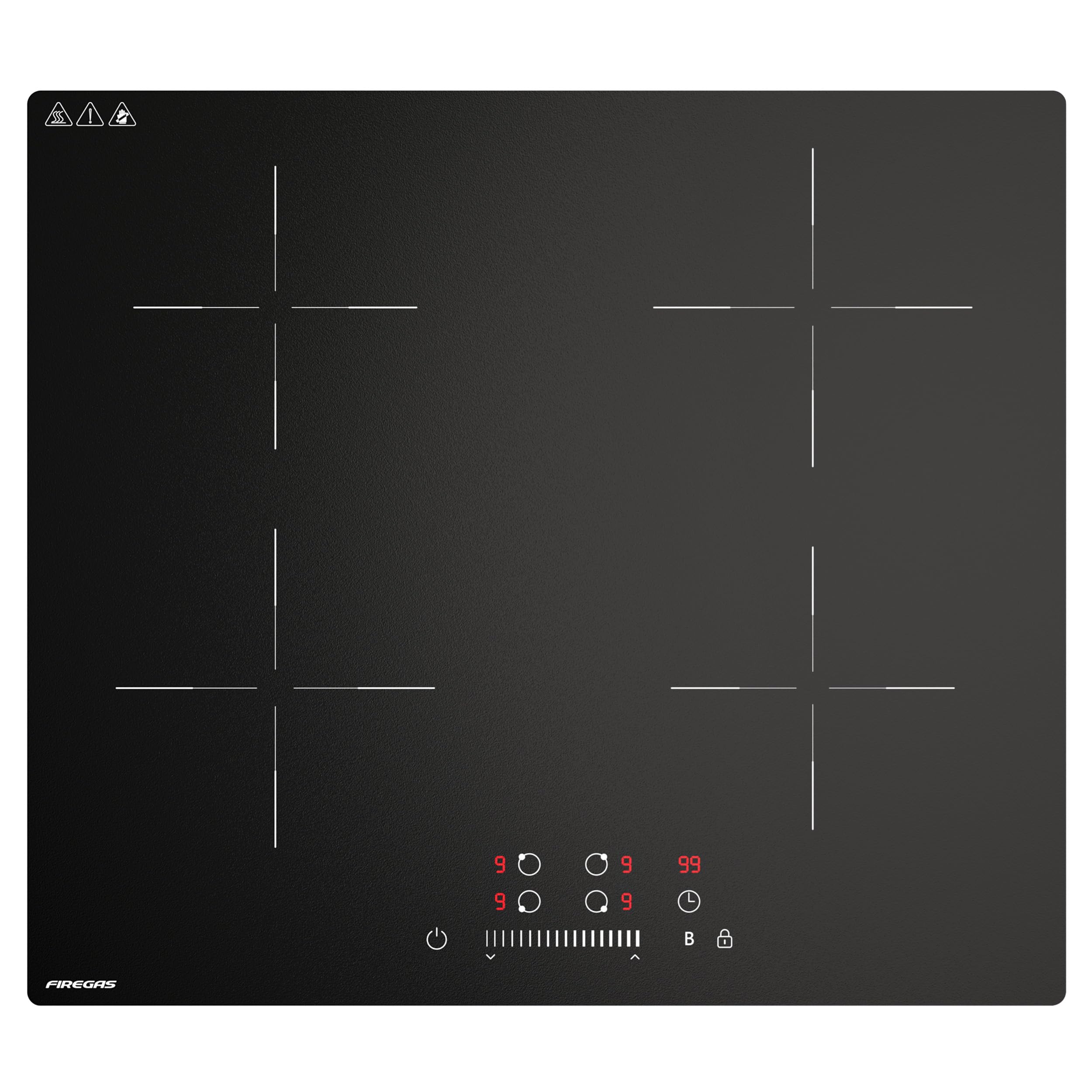 FIREGAS 7400W Einbau-Induktionskochfeld, 4 Kochzonen, 9 Leistungsstufen, Timer 1–99 Min, Boost-Funktion, Touch-Bedienung, Schwarz, 60 cm