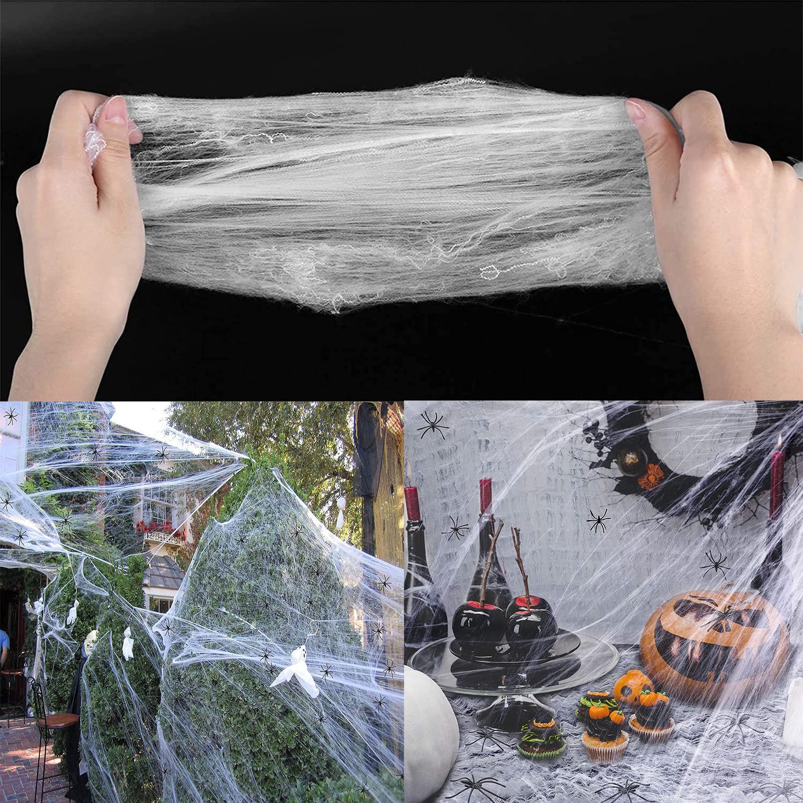 Decorazioni Halloween Ragnatele E Ragni - 100g Ragnatela Elastica + 30 Ragni Finti | Per Interni/Esterni - Foto 7