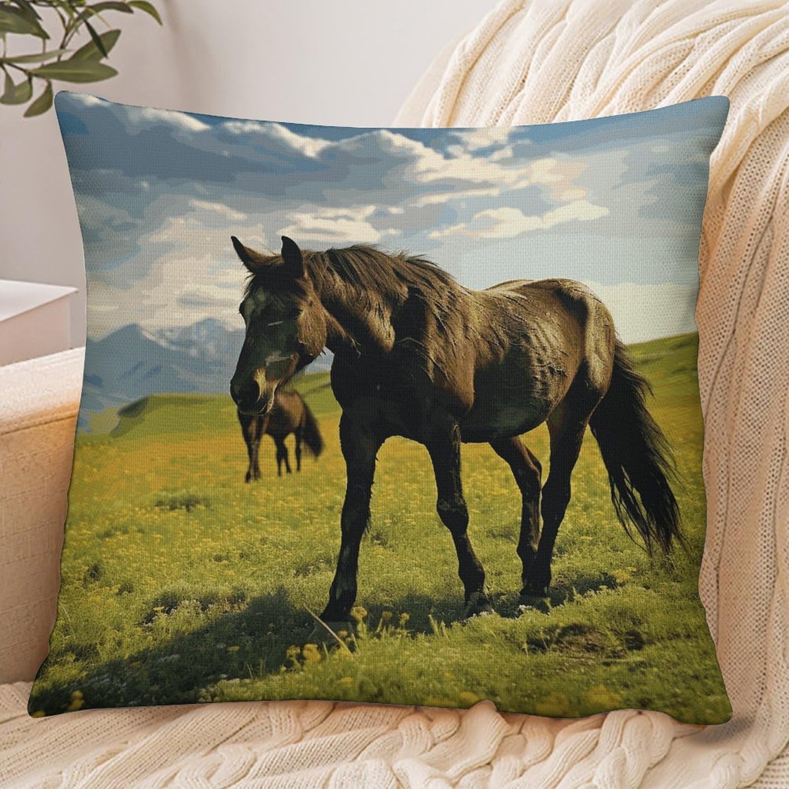 Fekiloot Style Grazing Wild Horses Pillowcase Pillow Sham Pillow Case