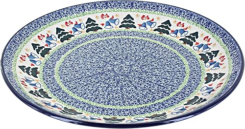 Miniatura 18 de Blue Rose - Plato mágico mágico de hoja perenne azul - 10.5 pulgadas de diámetro - Plato llano de cerámica polaca, diseño festivo para vajilla