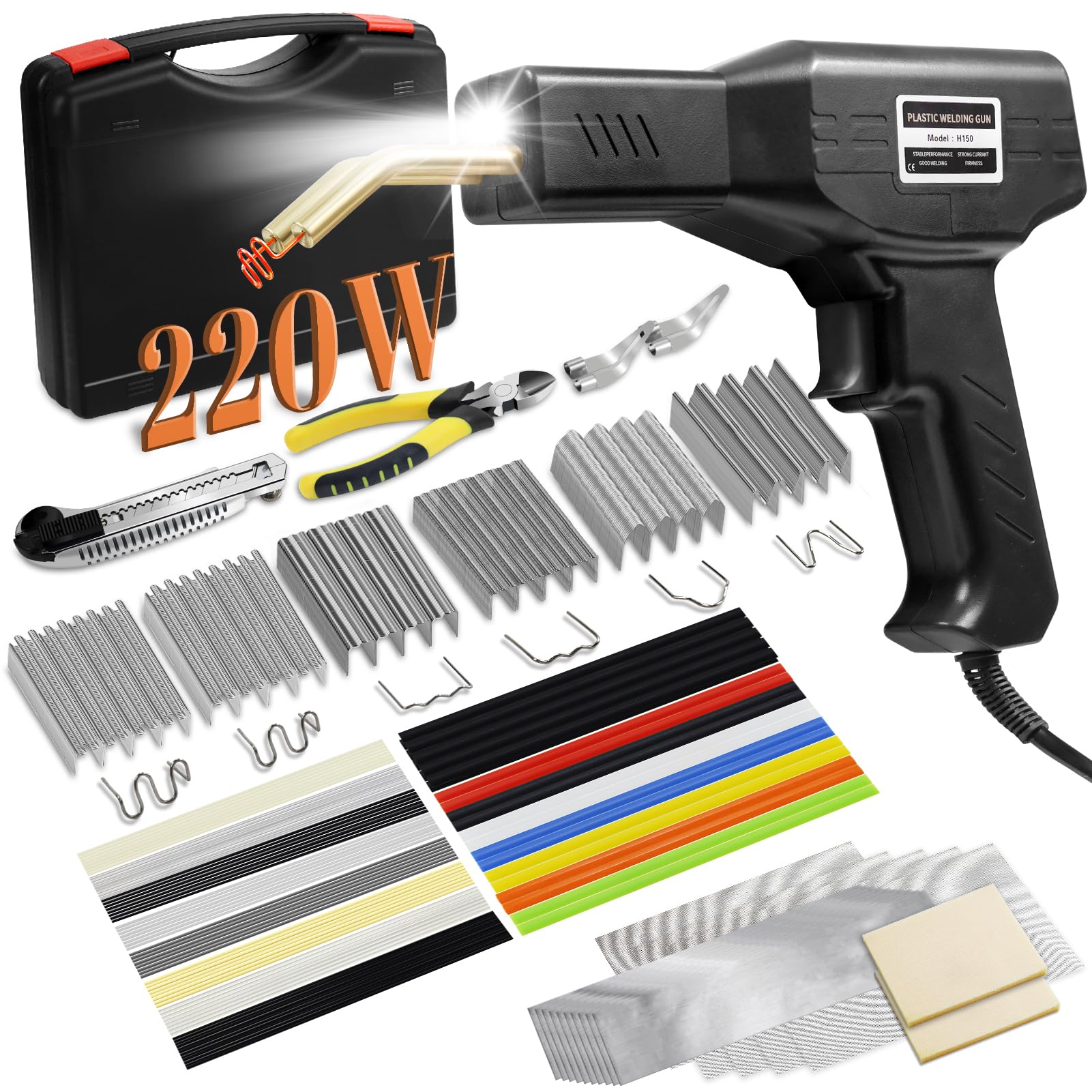220w Plastic Welder,Upgraded 2 in 1 Plastic Welding Kit,Plastic Repair Kit 1000pcs Hot Staples & 92pcs Plastic Welding Rods for Car Bumper Plastic Crack Repair(Black)