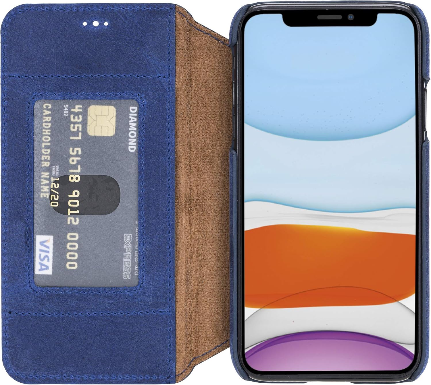 Venito Venice Slim Case Compatible with iPhone 11 Case with Stand, Wallet, Self-Closing, and RFID Blocking Feature(Antique Dark Blue)