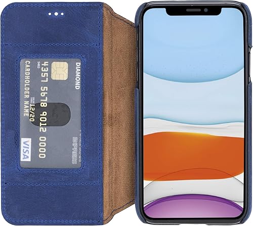 Venito Venice - Funda delgada compatible con iPhone 11 con soporte, cartera, cierre automático y función de bloqueo RFID (azul oscuro antiguo)