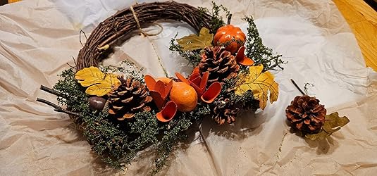 Herbstlicher Türkranz Mit Kürbis & Ahornblättern - Natürliche Deko Für Tisch & Wand, Ca. 30cm