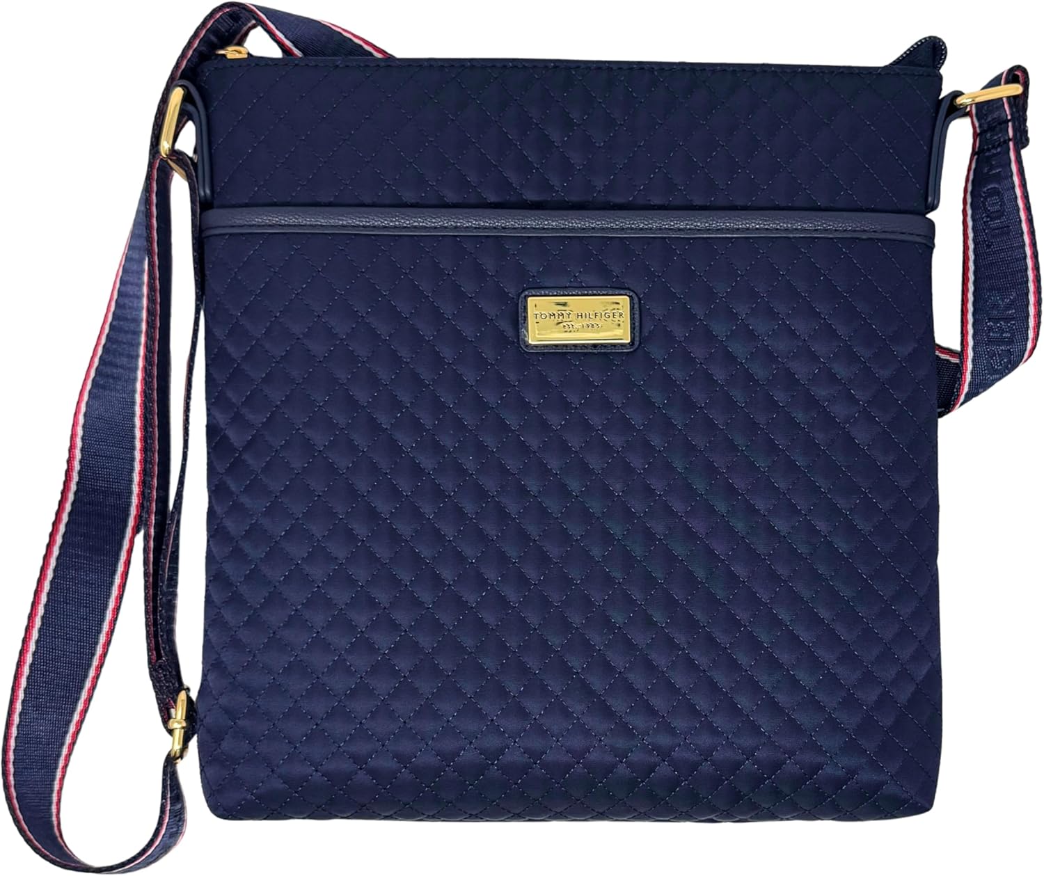 Tommy Hilfiger Quilted Crossbody Bag | Chic Designer Women’s Purse with Zipper and snap closure front pocket | Medium Satchel Handbag for Work, Everyday Style, and Trendy Fashion.