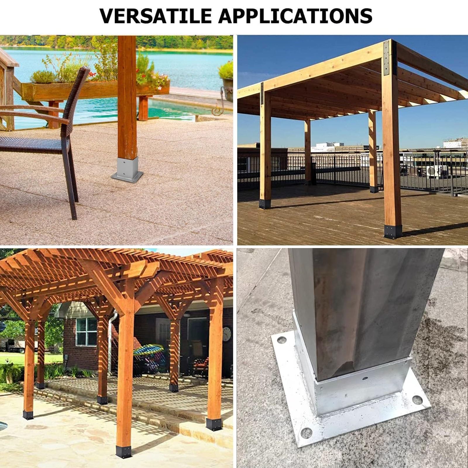 Base de anclaje resistente para postes de valla de madera, cubierta, pérgola y soporte de columna de pabellón, soporte de zapato atornillado