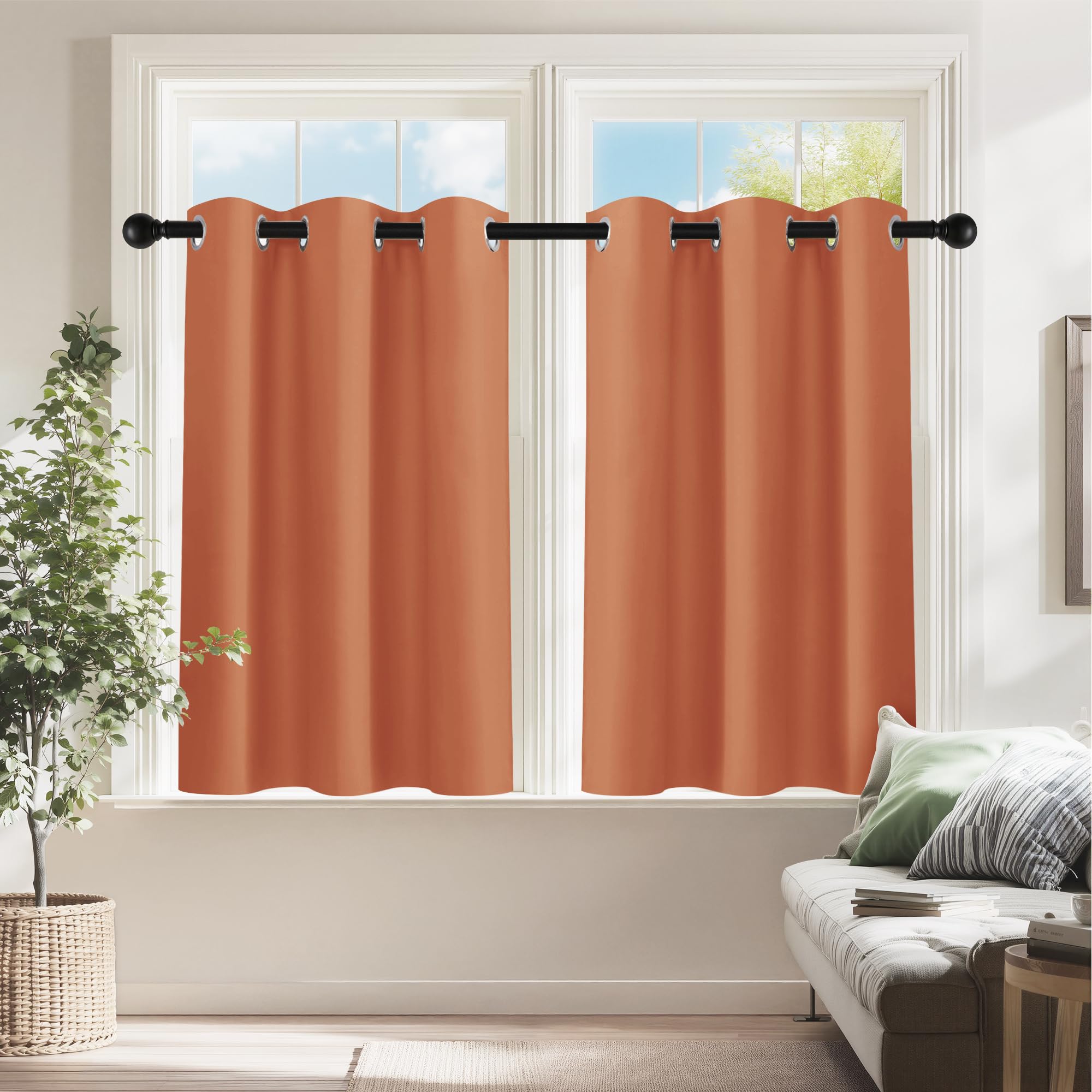 PONY DANCE Burnt Orange Short Blackout Curtains 36 inch Length for Kitchen