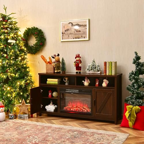 Miniatura 3 de Tangkula Soporte de TV con chimenea eléctrica, para televisores de hasta 65 pulgadas, con chimenea sintética empotrada de 25 pulgadas de 1350 W, 3