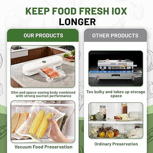 Miniatura 5 de Máquina selladora al vacío, sellador automático de bolsas con 10 bolsas precortadas, sellador de alimentos al vacío multifuncional, seco y húmedo,