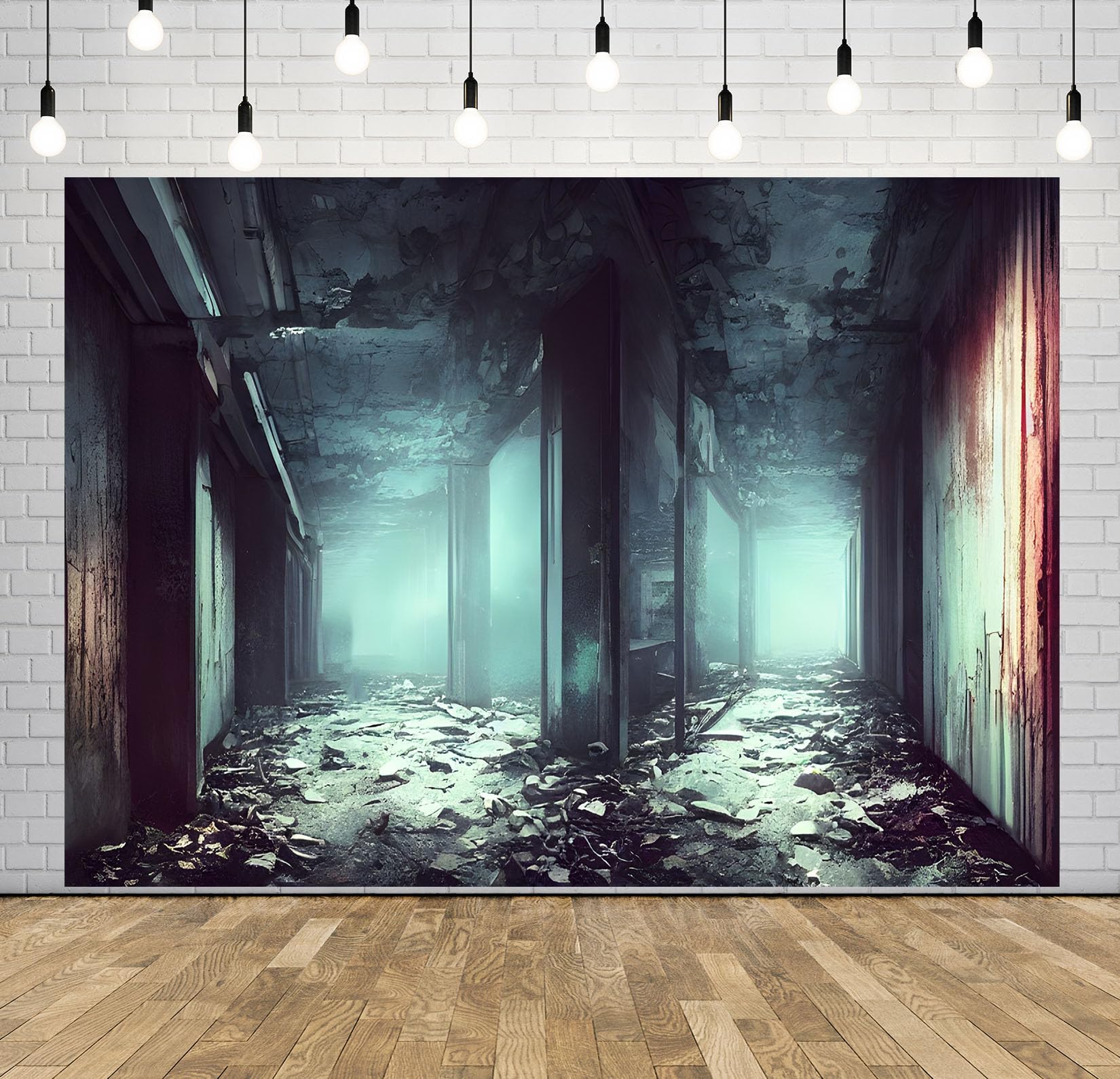 17x10FT (5.2x3m) Corridoio Abbandonato Con Nebbia Blu Sfondo Fotografico