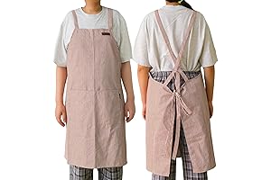 Striped Cotton Canvas Cross Back Kitchen Apron with Pockets