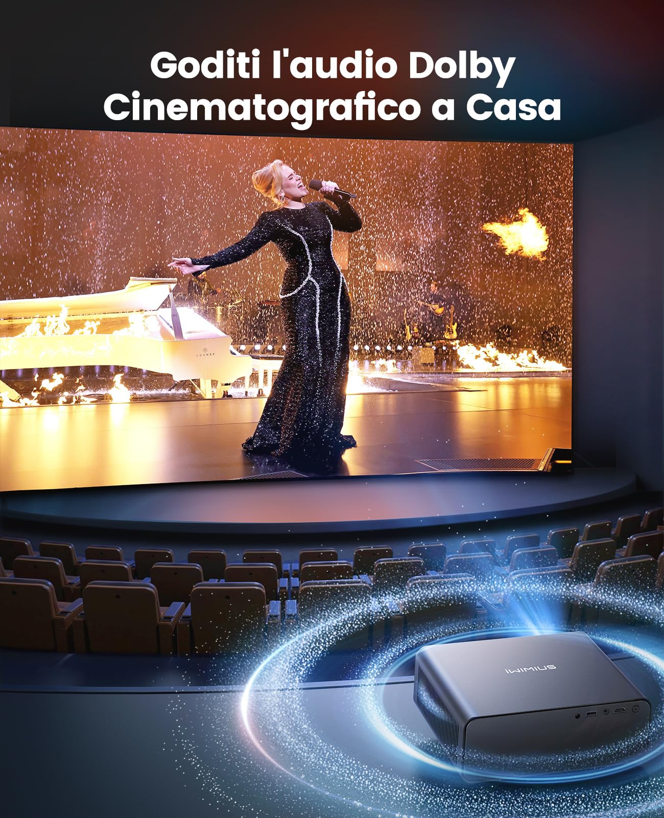 Proiettore 4K 1000ANSI Auto Focus Keystone WiFi6 Bluetooth5.3 Portatile 1080p Nativo HDMI ARC Nero
